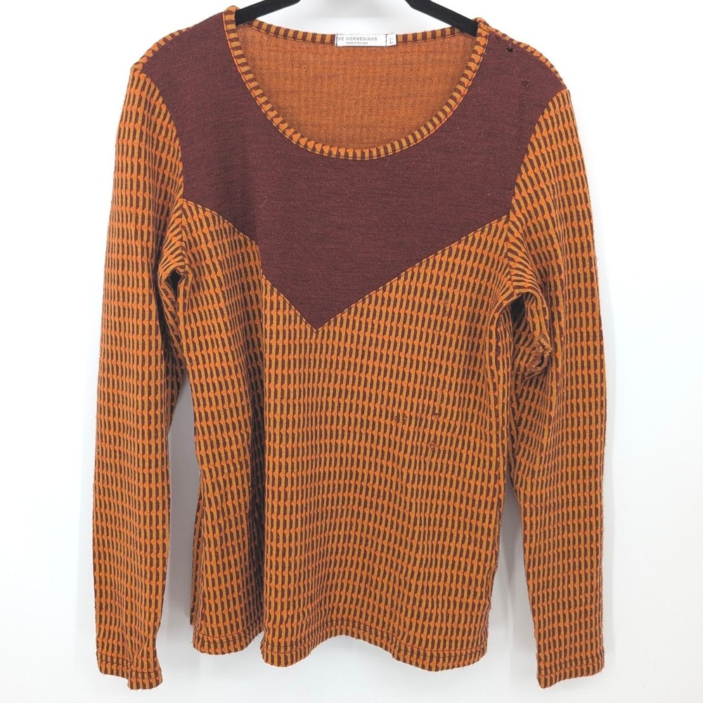 We Norwegians Sweater Womens Large Orange Merino Wool Pullover Baselayer